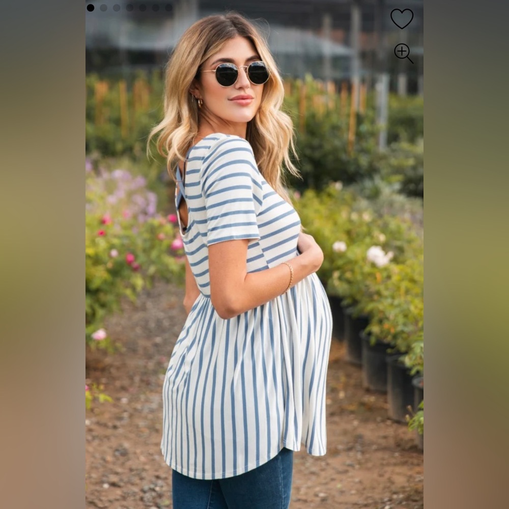 PinkBlush | Blue Striped Cross Back Peplum Maternity Top, size Small